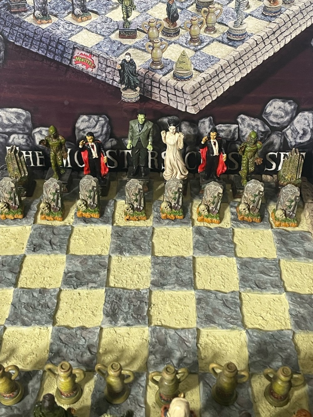 New Universal Monsters Chess Set - Stone Gray and Pale Cream